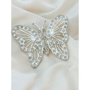 Vintage Roman Butterfly Brooch Clear Rhinestones Fairycore Cottagecore